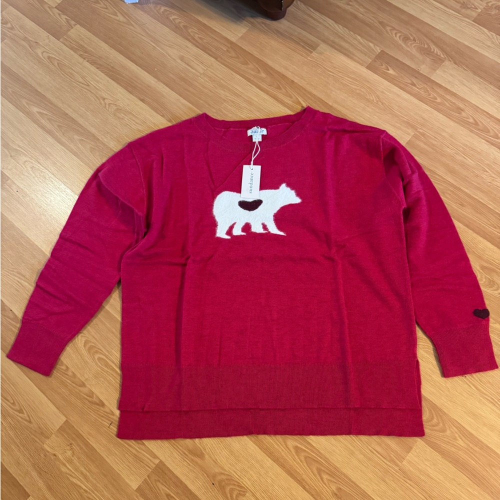 Sundance Pink and White Crew Neck Sweater with Bear Design - Picture 4 of 6
